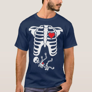 Halloween Maternity Pumpkin Skeleton Funny Pregnan T-Shirt