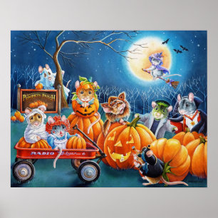 Halloween Mäuse in Pumpkin Patch Wasserfarbe 16x2 Poster