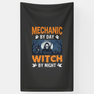 Halloween Mechaniker bei Tag, Hexe bei Nacht Banner