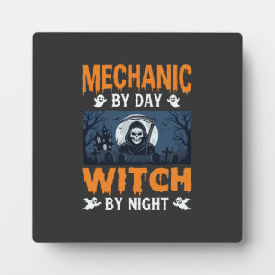 Halloween Mechaniker bei Tag, Hexe bei Nacht Fotoplatte