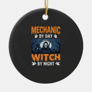 Halloween Mechaniker bei Tag, Hexe bei Nacht Keramik Ornament
