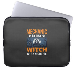 Halloween Mechaniker bei Tag, Hexe bei Nacht Laptopschutzhülle