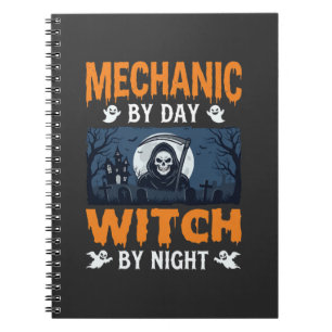 Halloween Mechaniker bei Tag, Hexe bei Nacht Notizblock