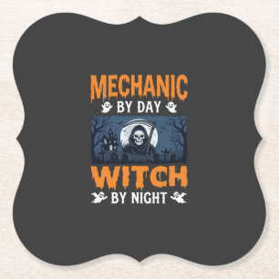 Halloween Mechaniker bei Tag, Hexe bei Nacht Untersetzer