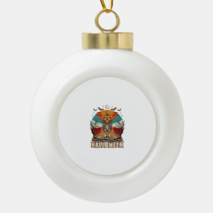 Halloween meditierender Kürbisskelett Retro-Sonne  Keramik Kugel-Ornament