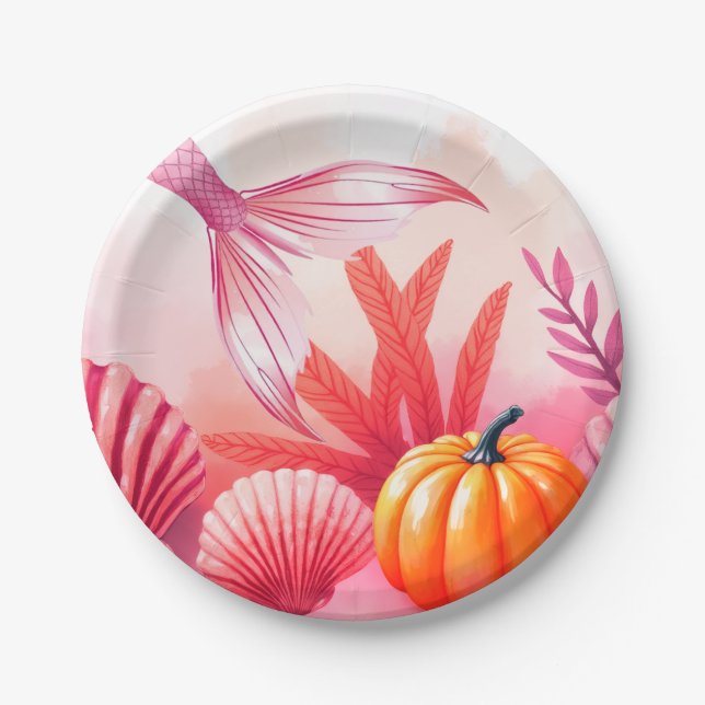 Halloween Meerjungfrau Pink  Pappteller (Vorderseite)