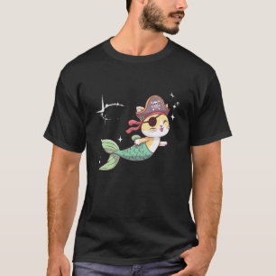 Halloween Meerjungfrau Pirat Katze Niedlich Lustig T-Shirt