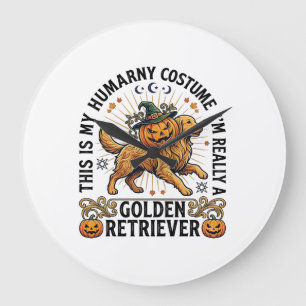 Halloween-Menschenkostüm Golden Retriever Kürbis W Große Wanduhr