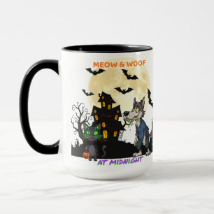 Halloween "Meow & Woof at Midnight" Cat & Werewolf Tasse