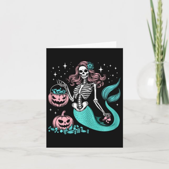 Halloween Mermaid Funny Skeleton Karte (Vorderseite)