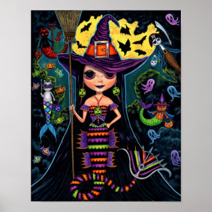 Halloween Mermaid Hexch Mercats Ghosts Pumpkins Poster