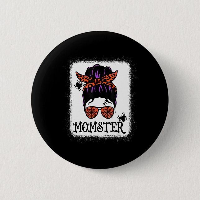 Halloween Messy Bun Leopard Pumpkin Momster Button (Vorderseite)