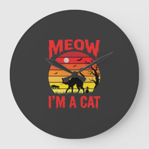 Halloween Miau Ich bin eine Katze Retro Sonnenunte Große Wanduhr
