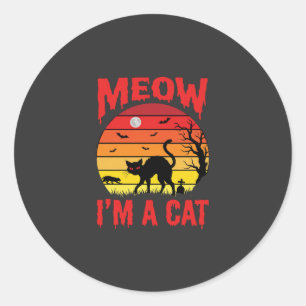 Halloween Miau Ich bin eine Katze Retro Sonnenunte Runder Aufkleber