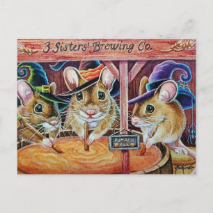 Halloween Mice Brewing Pumpkin Ale Wasserfarben Ku Postkarte