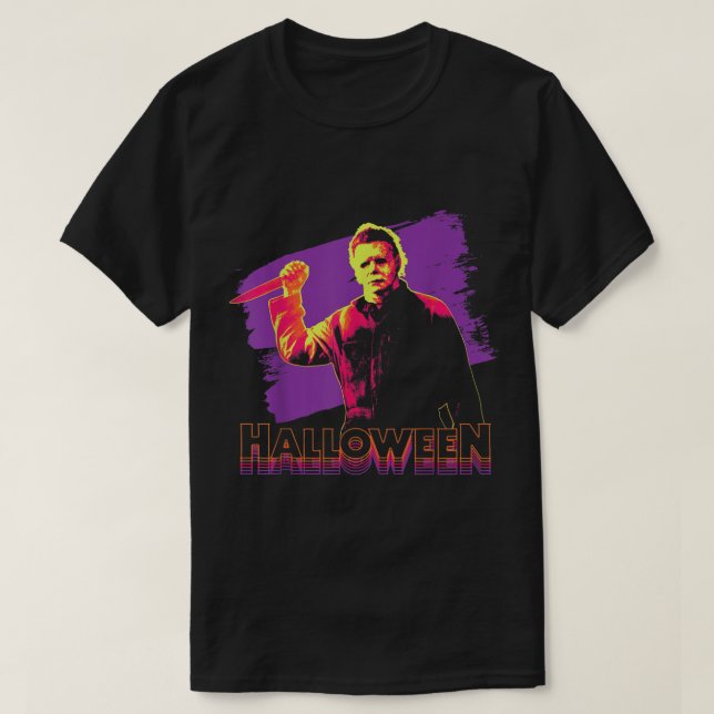 Halloween Michael Myers Neon Portrait T-Shirt (Design vorne)
