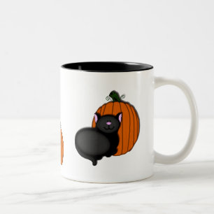 Halloween-Miezekatze und -kürbis Zweifarbige Tasse