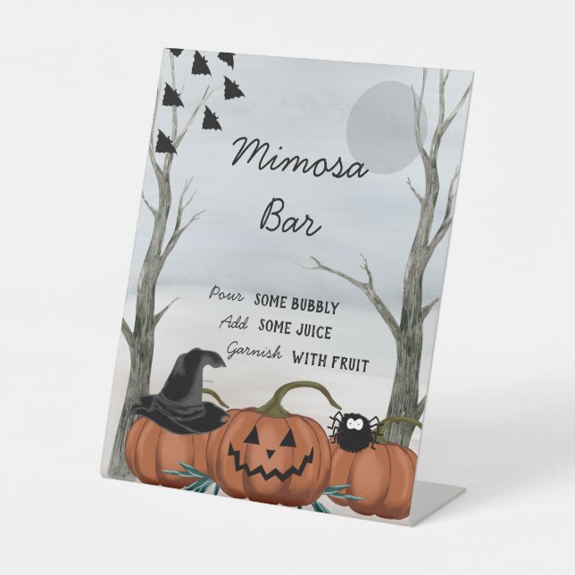 Halloween Mimosa Bar Sign, Halloween-Party Sockelschild (Vorderseite)