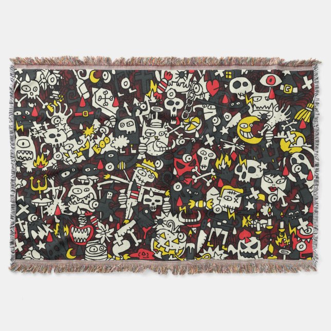 Halloween Mini Doodle Vintages Muster Decke (Vorderseite)