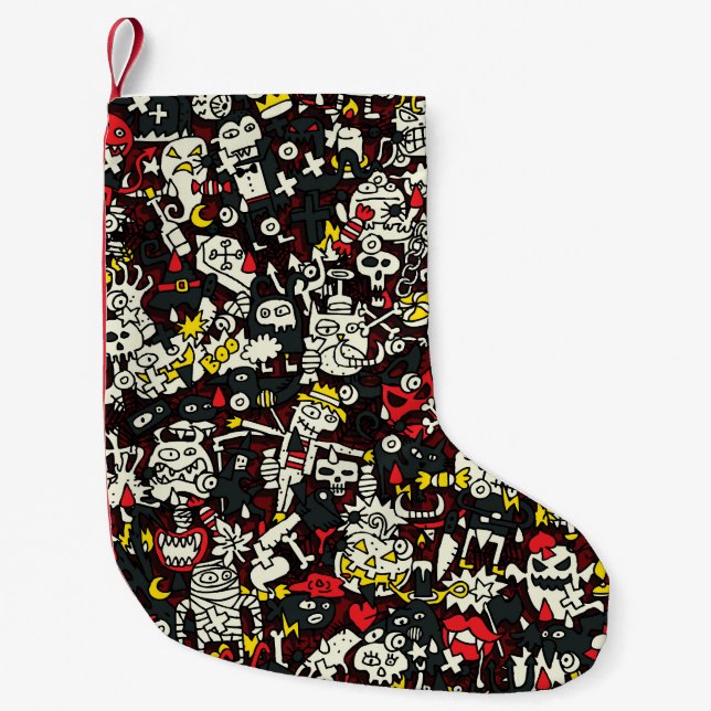 Halloween Mini Doodle Vintages Muster Kleiner Weihnachtsstrumpf (Vorderseite)