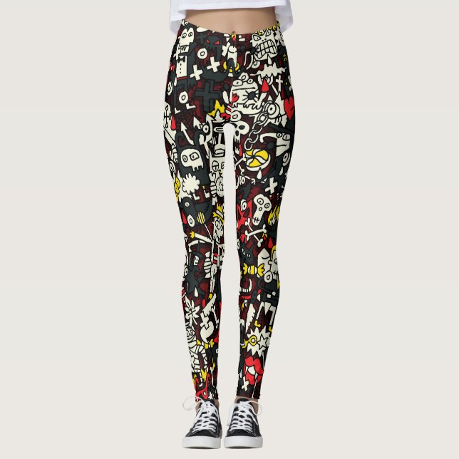 Halloween Mini Doodle Vintages Muster Leggings (Vorderseite)
