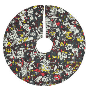Halloween Mini Doodle Vintages Muster Polyester Weihnachtsbaumdecke