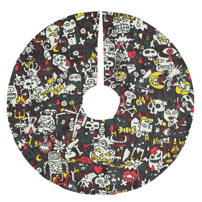 Halloween Mini Doodle Vintages Muster Polyester Weihnachtsbaumdecke (Vorderseite)