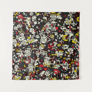 Halloween Mini Doodle Vintages Muster Wandteppich