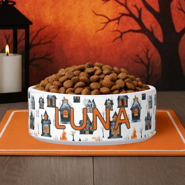 Halloween Miniature Haunted Houses Custom Name Dog Napf (Halloween Miniature Haunted Houses Custom Name Dog Bowl
)