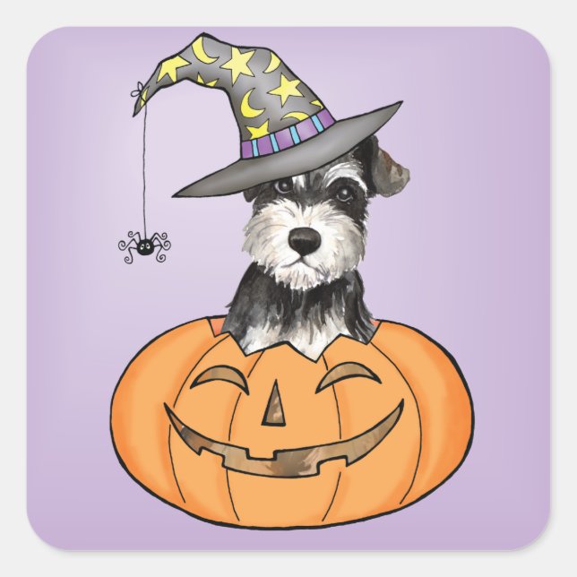 Halloween Miniature Schnauzer Quadratischer Aufkleber (Vorderseite)