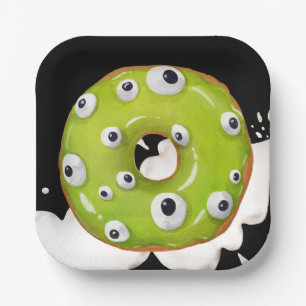 Halloween Mit Augen grünes Monster Donut Pappteller