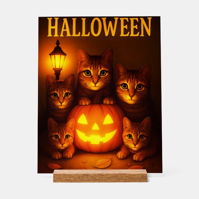 Halloween mit Cat Orange Digital Art Acrylschild (Vorderseite)
