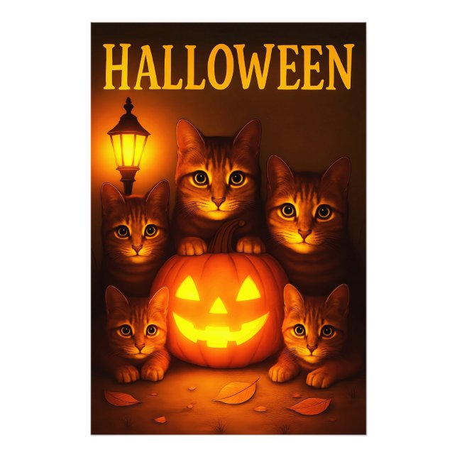 Halloween mit Cat Orange Digital Art Fotodruck (Vorne)
