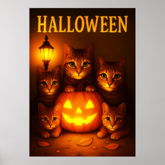 Halloween mit Cat Orange Digital Art Poster
