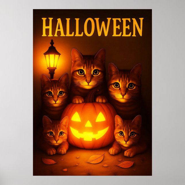 Halloween mit Cat Orange Digital Art Poster (Vorne)