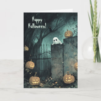 Halloween mit Ghost und Black Cat Dankeskarte