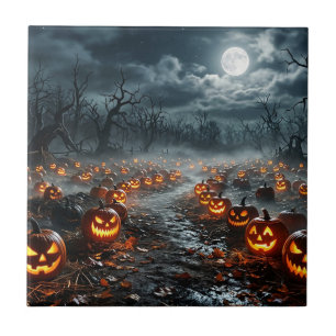 Halloween mit gruseligen Bäumen und Jack O Lantern Fliese