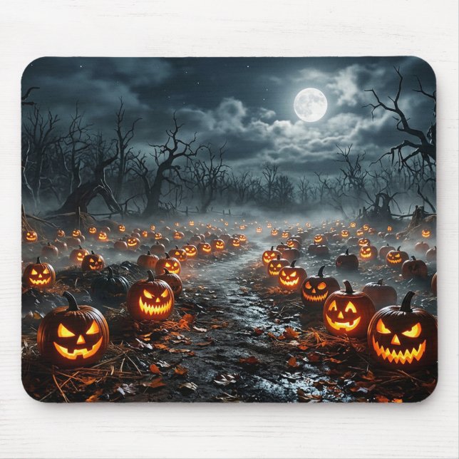 Halloween mit gruseligen Bäumen und Jack O Lantern Mousepad (Vorne)