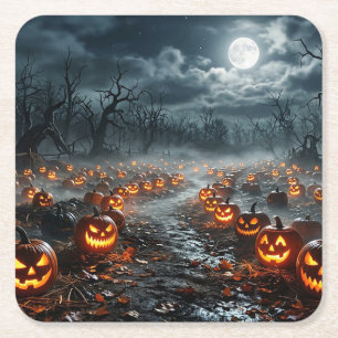 Halloween mit gruseligen Bäumen und Jack O Lantern Rechteckiger Pappuntersetzer