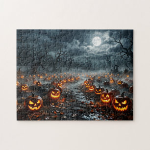 Halloween mit gruseligen Bäumen und Kürbislaternen Puzzle