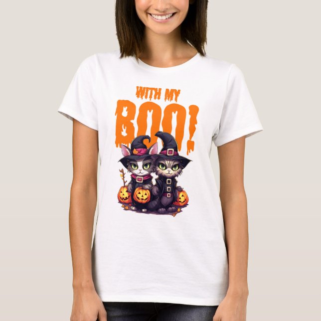 Halloween mit meinem Boo Cat Couple mit Pumpkin T-Shirt (Vorderseite)