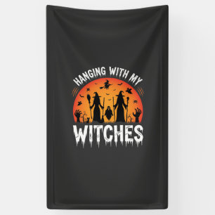 Halloween mit meinen Hexen hängend Vintage Mond Banner