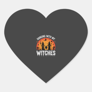 Halloween mit meinen Hexen hängend Vintage Mond Herz-Aufkleber