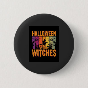 Halloween mit meinen Hexen Retro-Sonnenuntergang Button
