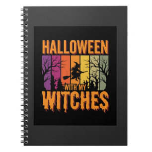 Halloween mit meinen Hexen Retro-Sonnenuntergang Notizblock