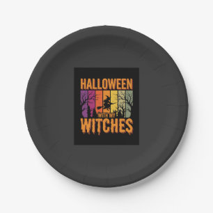 Halloween Mit Meinen Hexen Retro-Sonnenuntergang Pappteller