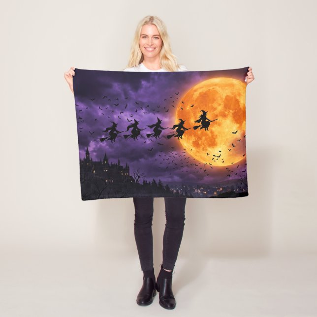 Halloween mit Mond und Hexe Fleecedecke (Beispiel)