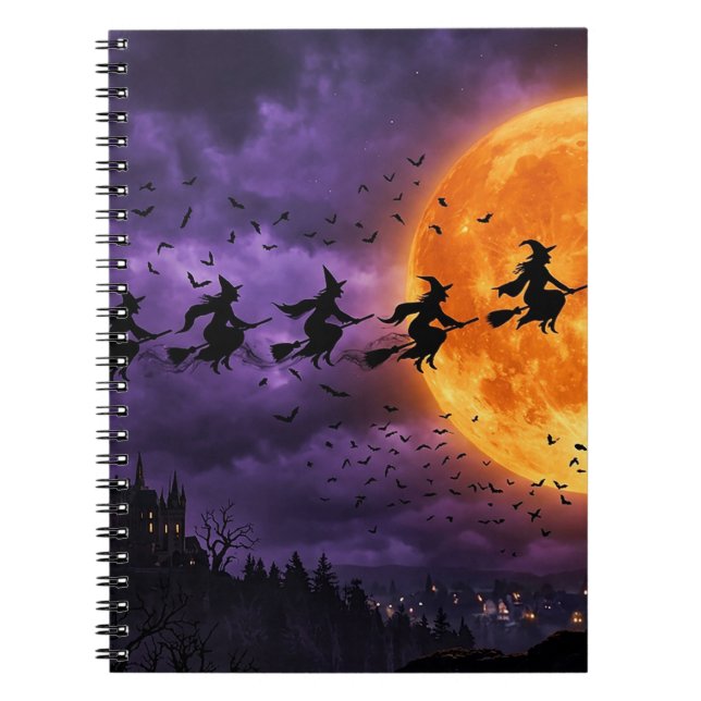 Halloween mit Mond und Hexe Notizblock (Vorderseite)