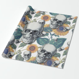 Halloween mit Skullen und Sonnenblumenmuster Geschenkpapier