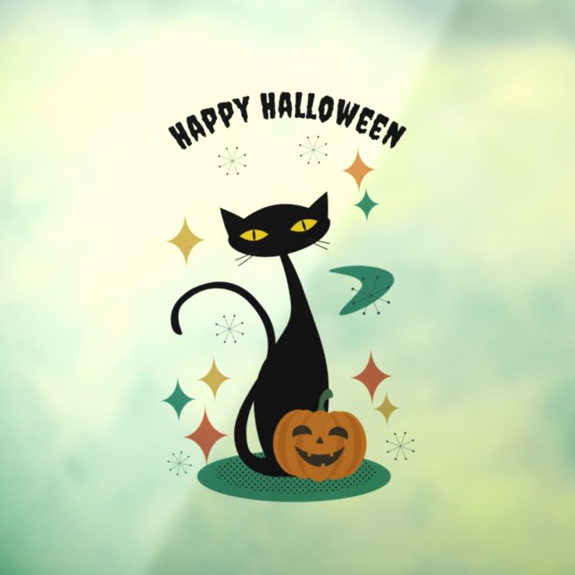 Halloween Mitte des Jahrhunderts Black Cat Sticker (Blatt 3)